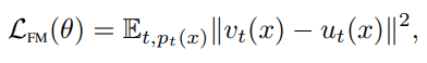 Simplified MSE Loss Function Objective for Flow Matching problem