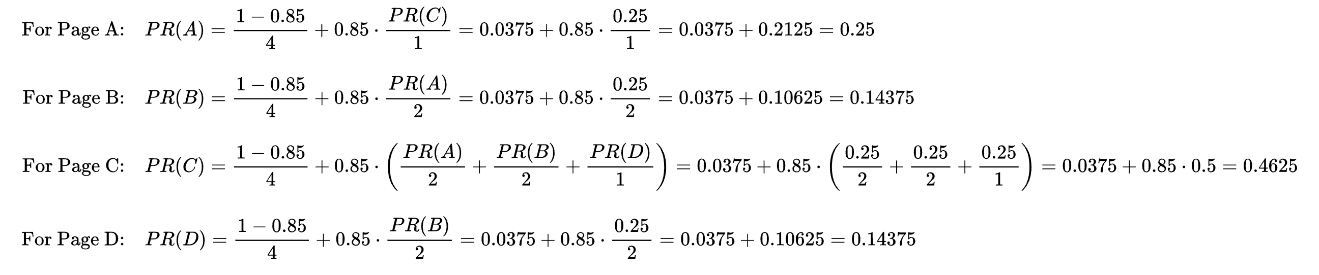 First iteration of calculation for 4 pages - Image by Author